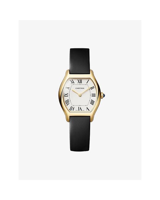 Cartier White Tortue Small Model 18Ct- And Leather Strap Quartz Watch