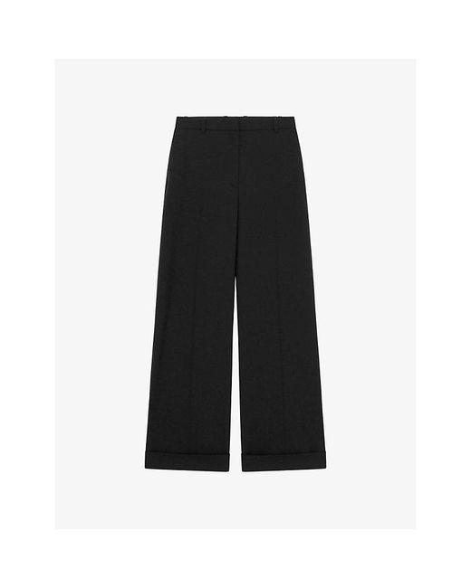 The Kooples Black Wide-Leg High-Rise Wool Trousers