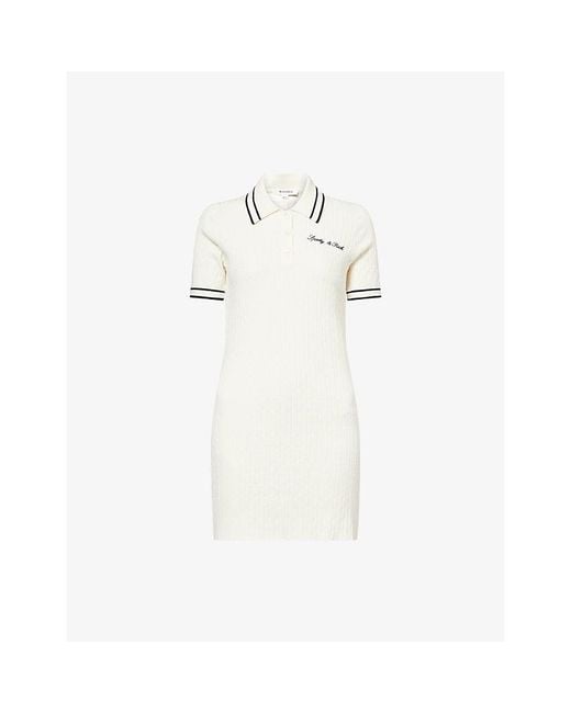 Sporty & Rich White Signature-Logo Woven Mini Cable Dress