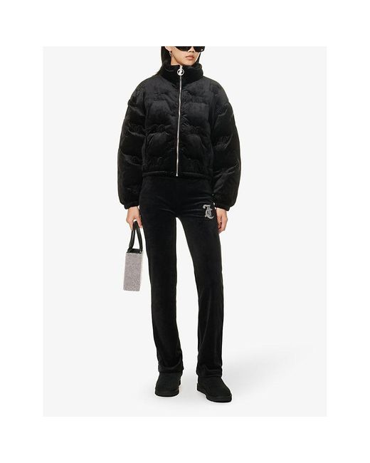 Juicy Couture Black Madeline High-neck Velour Puffer Jacket