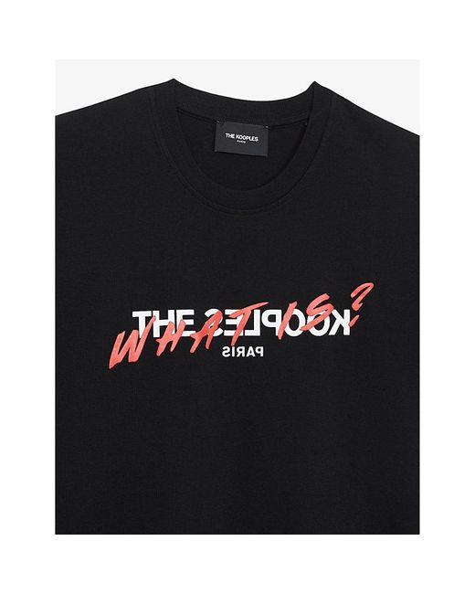 The Kooples Black 'What Is? Logo-Print Cotton-Jersey T-Shirt for men
