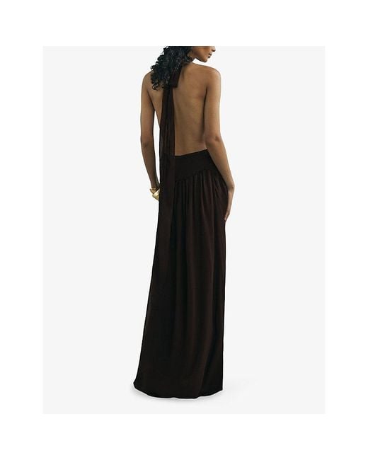 Reiss Black Atelier Luna Halterneck Chiffon Maxi Dress