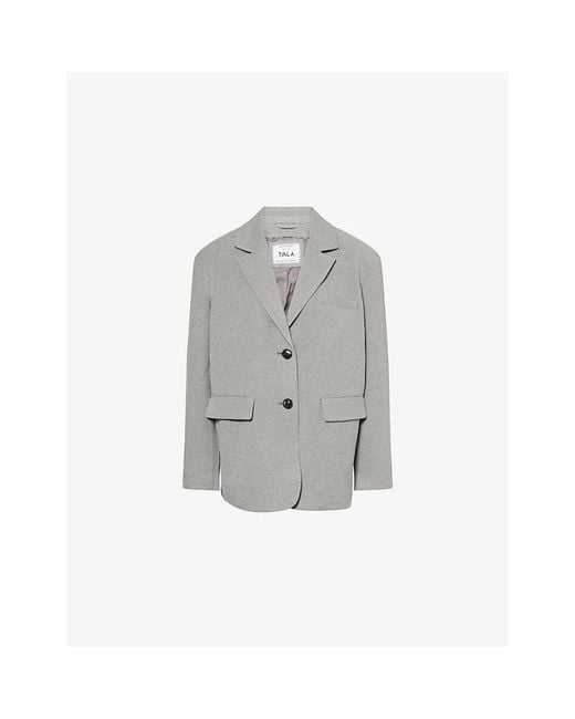 WE Are Tala Gray Single-Breasted Oversized Woven Blazer