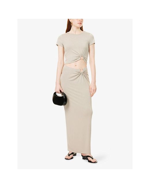 GOOD AMERICAN Natural Ruched Mid-Waist Stretch-Woven Maxi Skirt