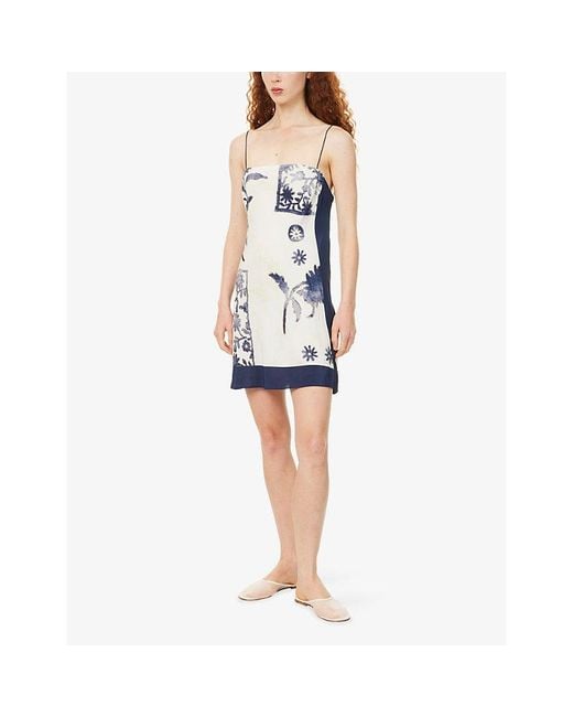Sir Blue Phillipa Square-Neck Silk-Blend Mini Dress