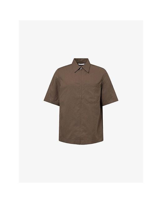 Givenchy Brown Zipped Short-Sleeve Woven Shirt for men