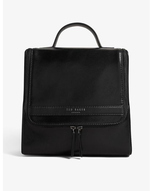 Ted Baker Black Plec Logo-embossed Leather Wash Bag for men