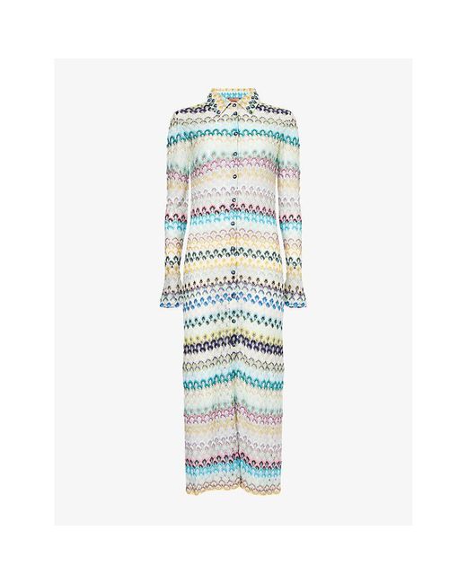 Missoni Blue Open-Work Semi-Sheer Woven Maxi Dress