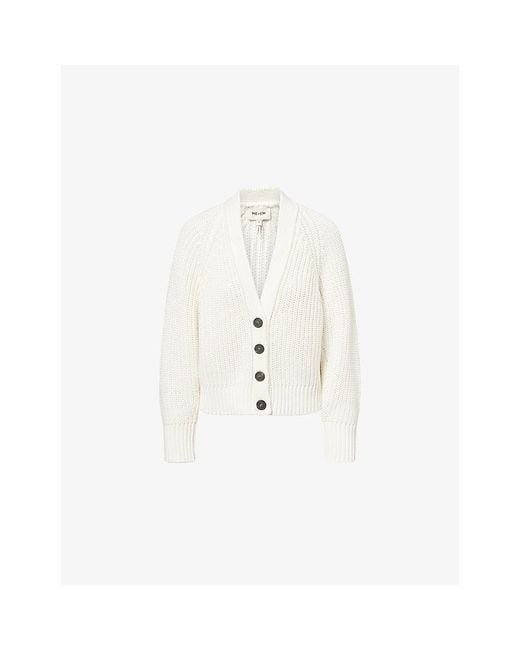 ME+EM White Chunky-Knit Raglan-Sleeve Cotton Cardigan