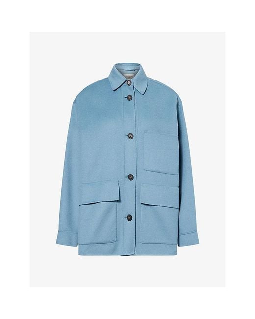 Weekend by Maxmara Blue Patch-Pocket Short Wool Coat