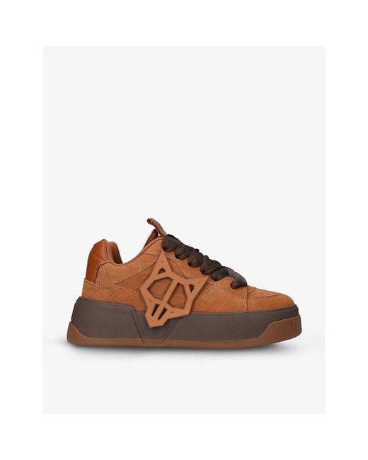 Naked Wolfe Brown Kosa Detachable Logo-badge Suede Low-top Trainers for men