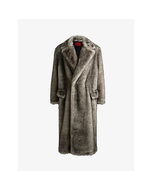 HUGO Multicolor Double-Breasted Faux-Fur Coat for men