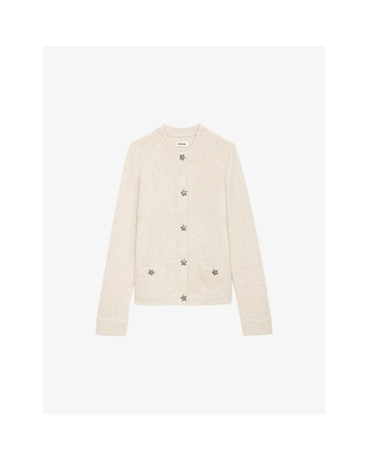 Zadig & Voltaire Natural Marcya Embellished-Button Cashmere Cardigan