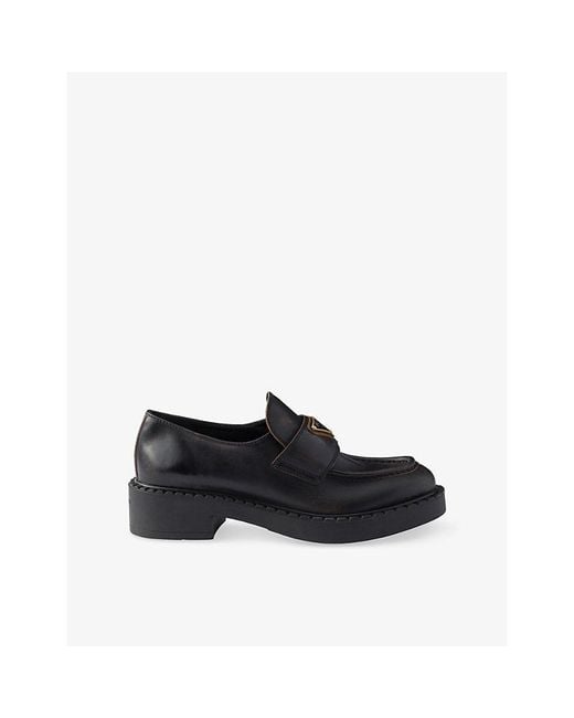 Prada Black Branded Leather Loafers