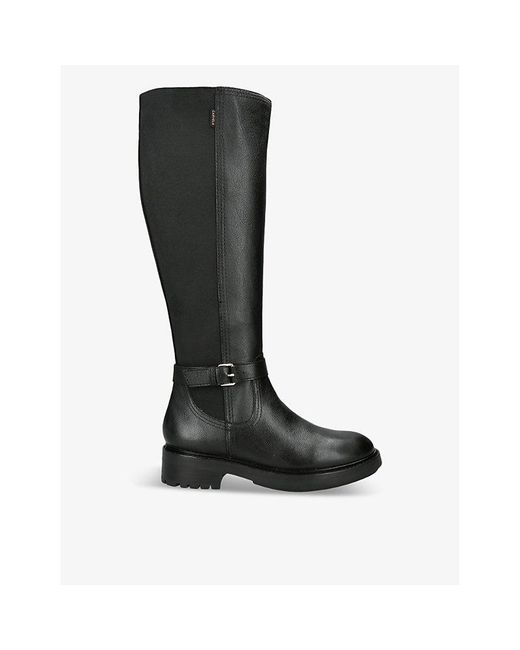 Carvela Kurt Geiger Black Margot Buckle-Embellished Leather High-Leg Boots