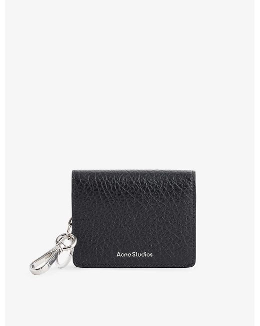 Acne Black Logo-embossed Key-ring Embellished Leather Card Holder for men