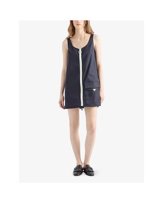 Prada Blue Re Nylon Zip-Up Woven Mini Dress