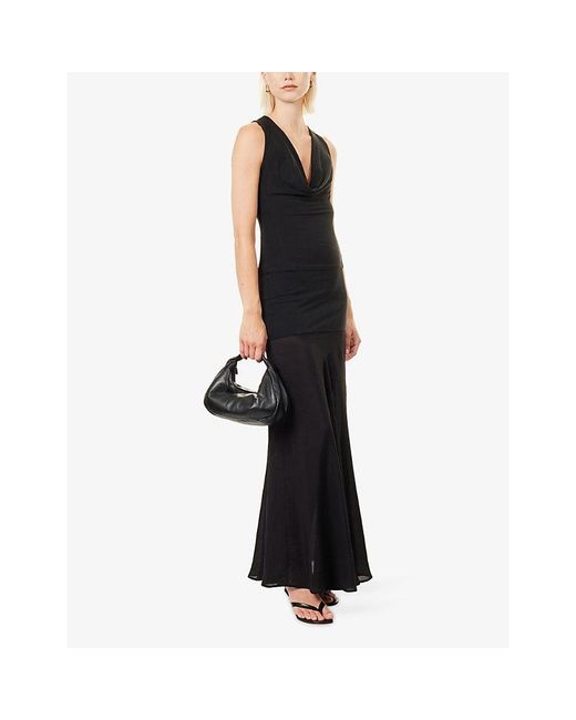 Belle Anna Black Fall Cowl-Neck Stretch-Jersey Top