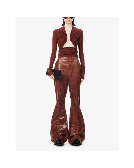 Rick Owens Red Dirt Straight-leg High-rise Crinkled Leather Trousers