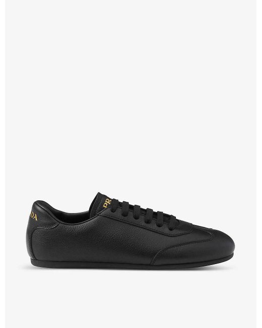 Prada Black Brand-plaque Panelled Leather Low-top Trainers