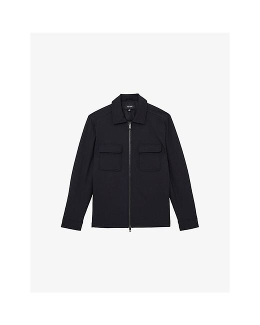Reiss Blue Oshei Zip-Front Quilted Overshirt for men