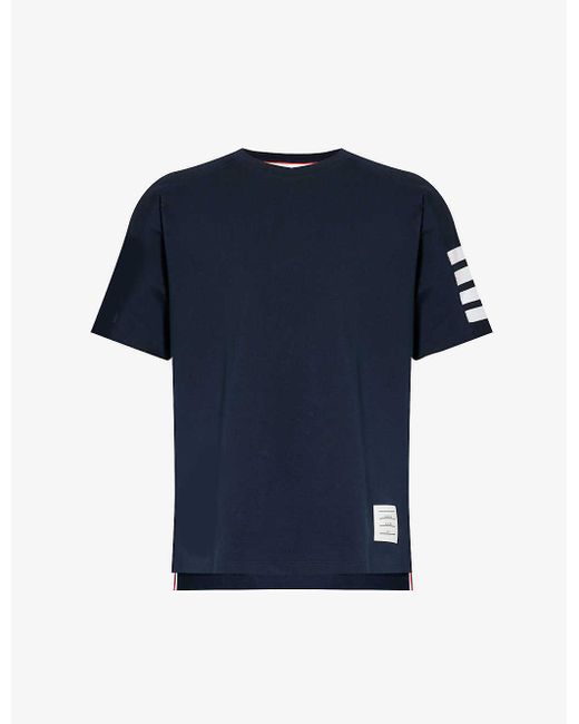 Thom Browne Blue Branded Short-sleeved Cotton-jersey T-shirt for men