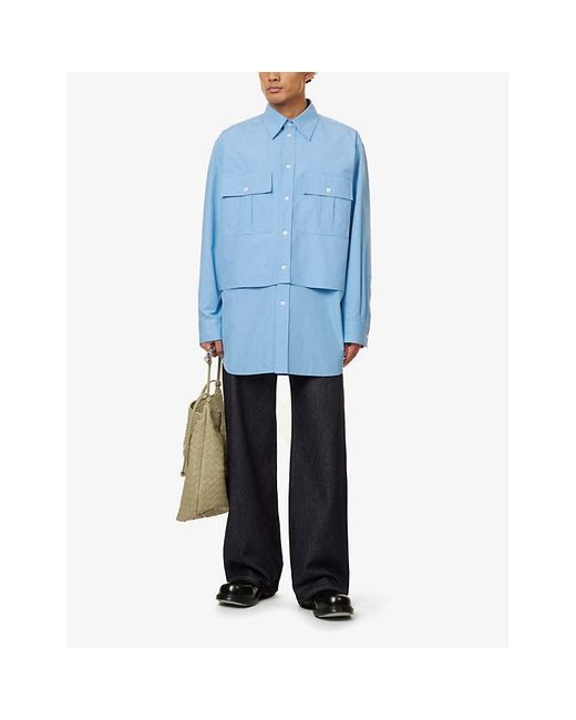 Bottega Veneta Blue Layered Flap-pocket Cotton Shirt for men