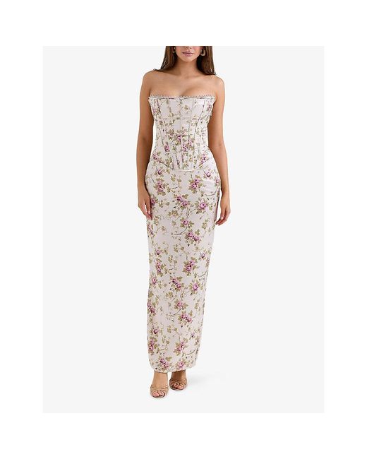 House Of Cb Metallic Isis Corseted Satin Maxi Dress