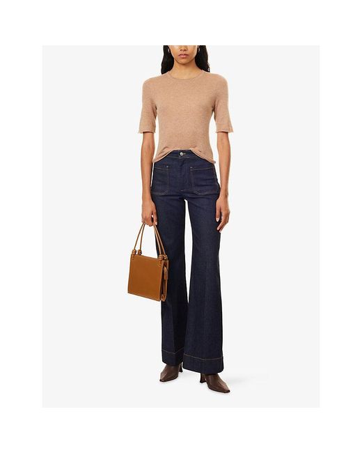 ME+EM Natural Rolled-Edge Short-Sleeve Cashmere Top