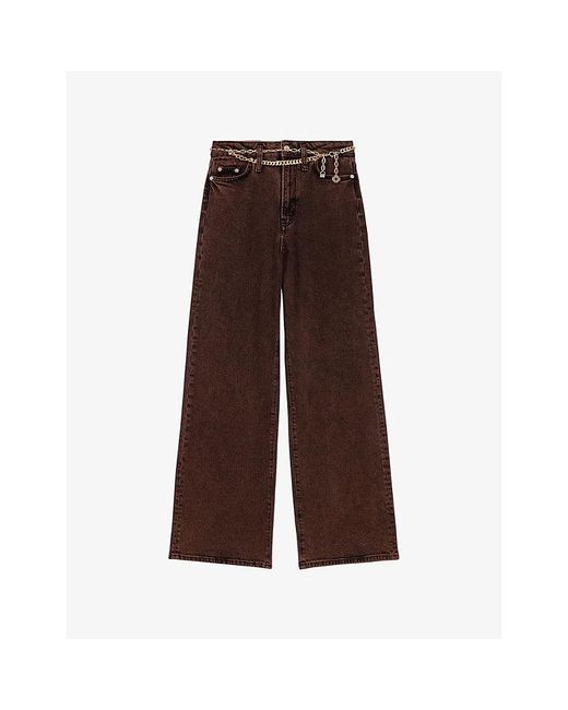Maje Brown Flared Mid-Rise Stretch-Denim Jeans