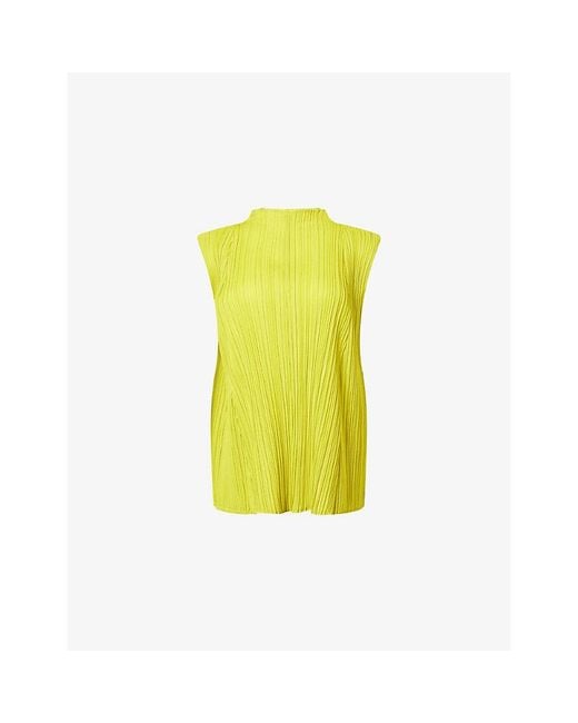 Pleats Please Issey Miyake Yellow Mellow Sleeveless Pleats Shirt