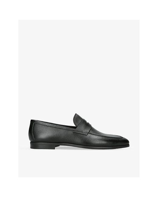 Magnanni Shoes Black Diezma Leather Penny Loafers for men