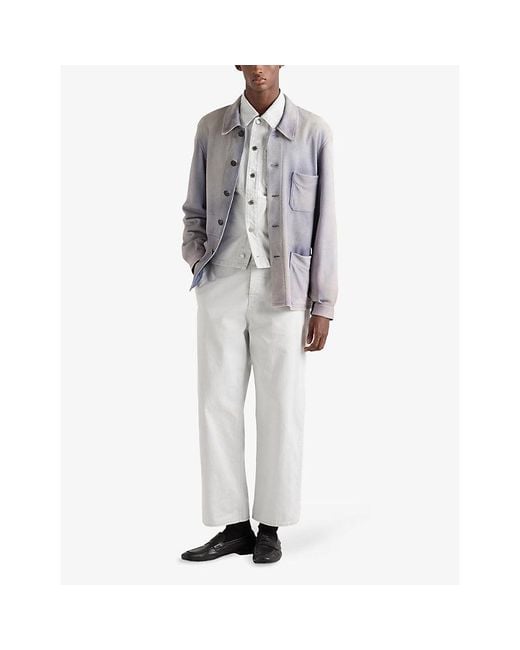 Prada White Chest-Pocket Bleached Denim Jacket for men