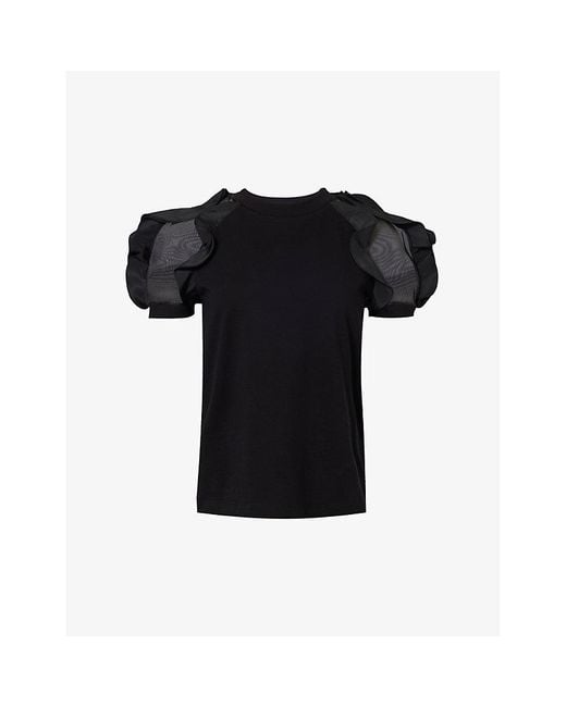 Alexander McQueen Black Ruffled-trim Round-neck Cotton-jersey T-shirt