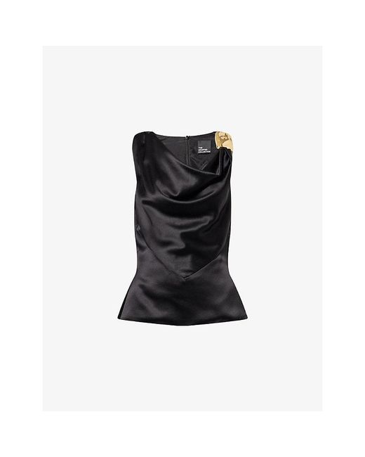 The Dropped Collection Black Cowl-Neck Sleeveless Silk Top