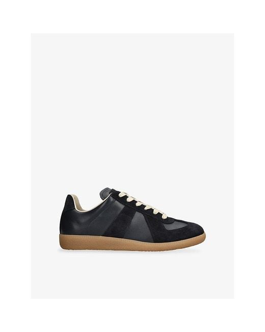 Maison Margiela Black Replica Leather Low-Top Trainers