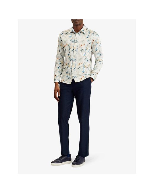 Ted Baker White Loire Floral-print Stretch-cotton Shirt for men