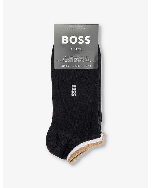 Boss Black Uni Striped Pack Of Two Cotton-blend Ankle-rise Socks for men