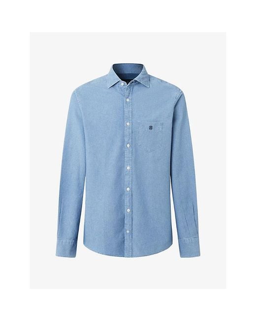 Hackett Blue Heritage Classic-Fit Chambray Cotton Shirt for men