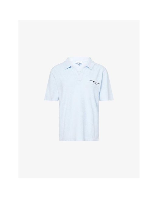 Sporty & Rich Blue April Eden Script Terry-Cotton Polo Top