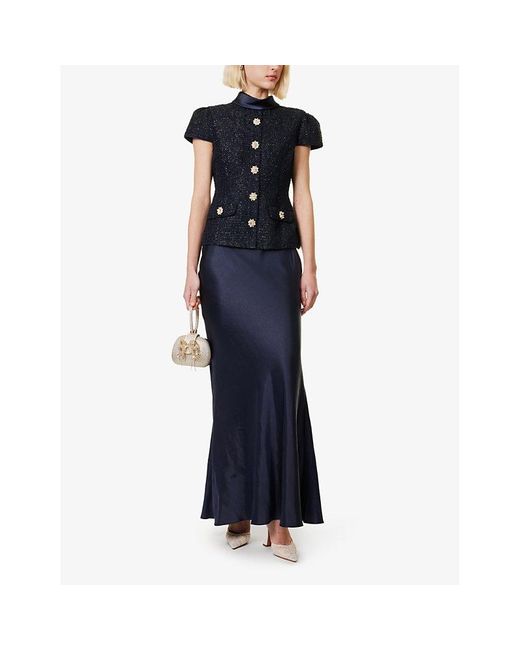 【Self-Portrait】英国発！ llic Boucle Maxi Dress NAVY Navy Metallic Boucle Maxi Dress – self-portrait-US