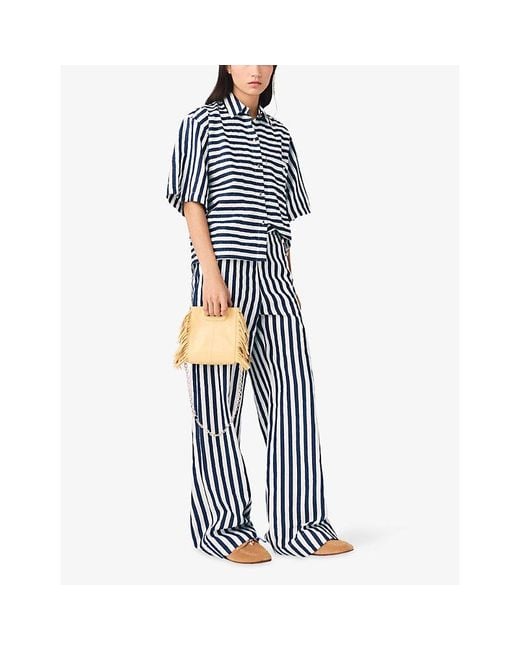 Maje Blue Striped Short-Sleeved Woven Shirt