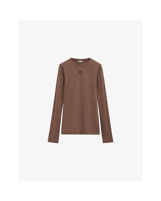 Loewe Brown Anagram-Embroidered Long-Sleeve Wool-Blend Top
