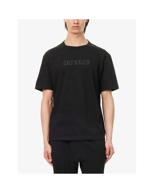 Calvin Klein Black Logo-print Crewneck Cotton-jersey T-shirt X for men
