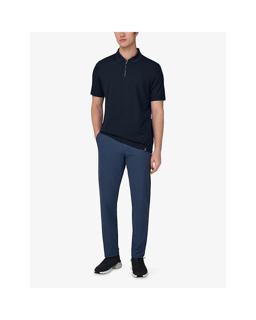 Boggi Blue High-Performance Short-Sleeve Zip S-Cafè Yarn Cotton Piqué Polo Shirt for men