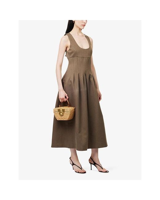 Odd Muse Brown Cinched Cotton-Blend Midi Dress