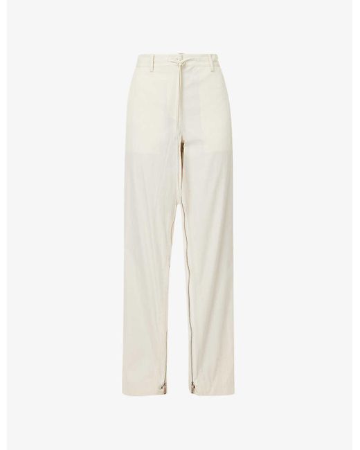Helmut Lang White Structured-waist Wide-leg Mid-rise Cotton-blend Trousers