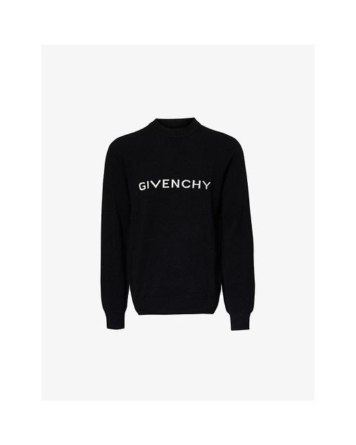 Givenchy Black Brand-logo Crewneck Wool Jumper for men