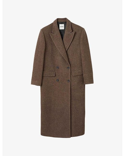 Sandro Brown Lapel-collar Double-breasted Wool-blend Coat