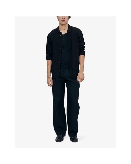 The Kooples Black Classic-Collar Regular-Fit Woven Shirt for men